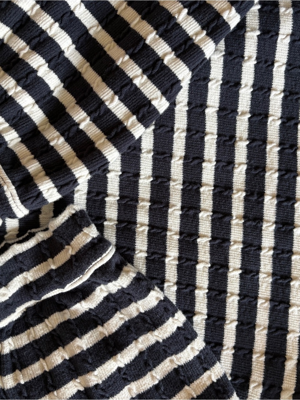 Striped Black and White Ribbed Knit Top Talbots Mockneck cotton blend XS - Picture 4 of 4